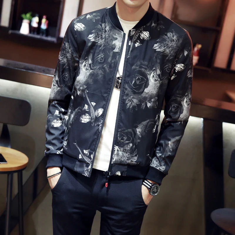 2019 ackets Men Autumn New Stand Collar Floral Bomber Jacket Slim Fit Long Sleeve Casual Camouflage Coats Windbreaker | Мужская одежда