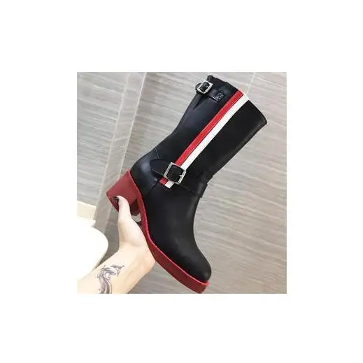 Mcacchi zapatos de mujer; ботильоны на квадратном каблуке с круглым носком; женская разноцветная обувь из натуральной кожи; женские мотоботы; Размеры 33-43 - Цвет: Black short boots