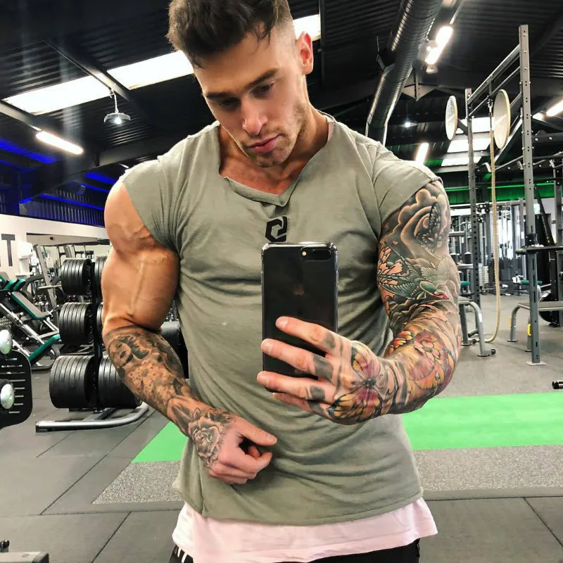 Футболка мужская с коротким рукавом хлопок модная тенниска для фитнеса