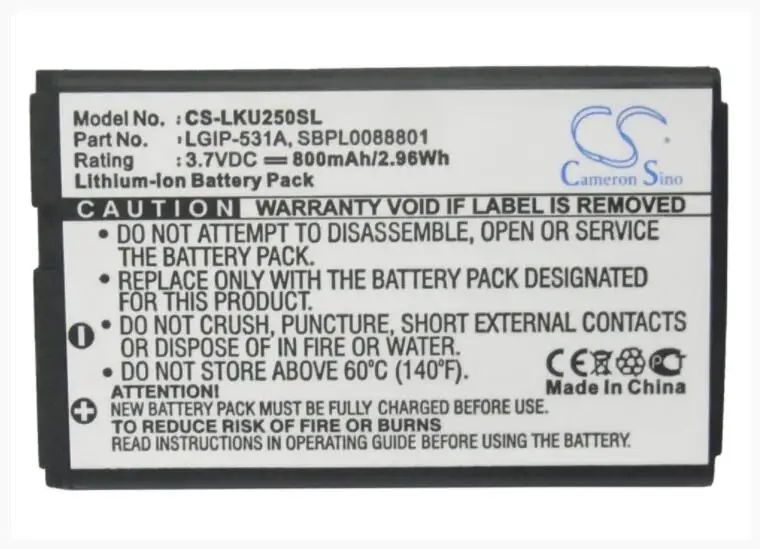 Аккумулятор Cameron Sino 800 мАч для LG 236C 237C 440G 500G A100 Amigo A170 AN160 B450 B460 B470 B471 C195 Envoy 2 3 G320GB |