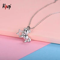 kpop 925 sterling silver little bear star necklace love gifts girlfriend simple dainty pendant necklace women 6037b