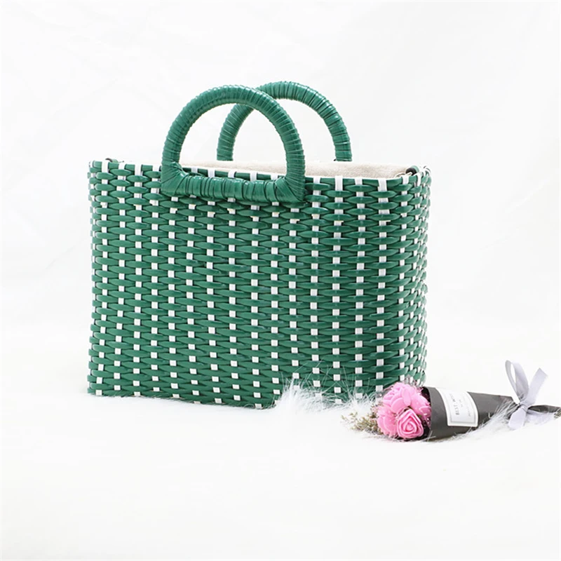 2019 ручная соломенная зеленая Пляжная сумка через плечо из ротанга женская для