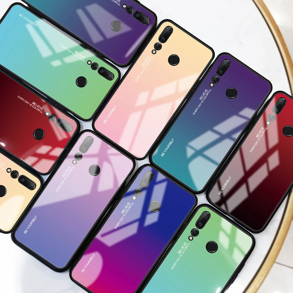 Градиент закаленное Стекло чехол для huawei P30 P20 lite рro Коврики 10 20 pro Honor 9 P Smart 2019 8X Nova