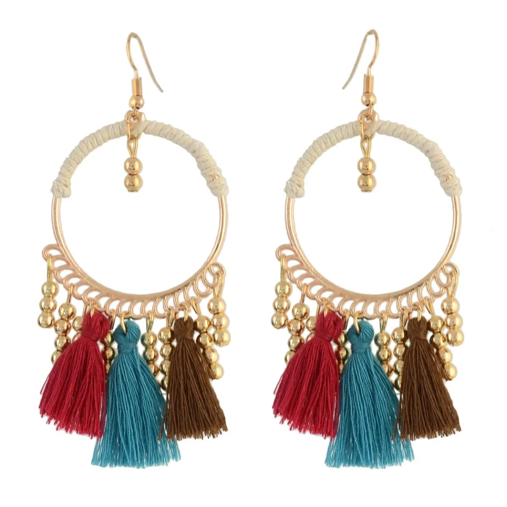 

Metal Bead Pendant Earrings Retro New Fashion Thread Tassel Charm Lady Ethnic Style Jewelry Accessories.