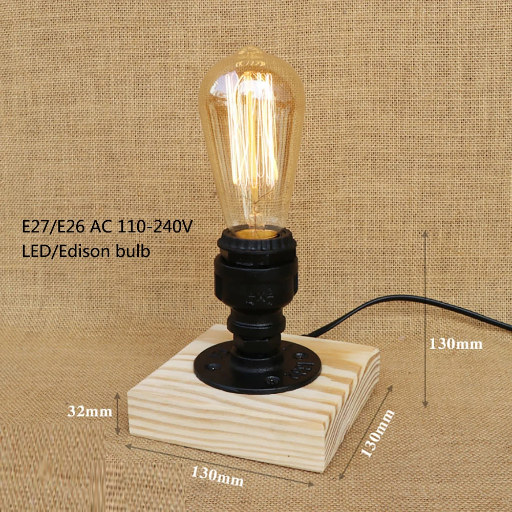 

Vintage retro black workroom water pipe steam punk table lamp with switch e27 led lights for bedroom bedside office study
