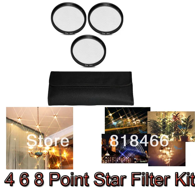 

1pcs/lot 62mm 4 6 8 Point Star Filter Kit 4X 6X 8X Star Filter KIT SET with FREE CASE for DSLR DC lens FOR CANON NIKON PENTAX
