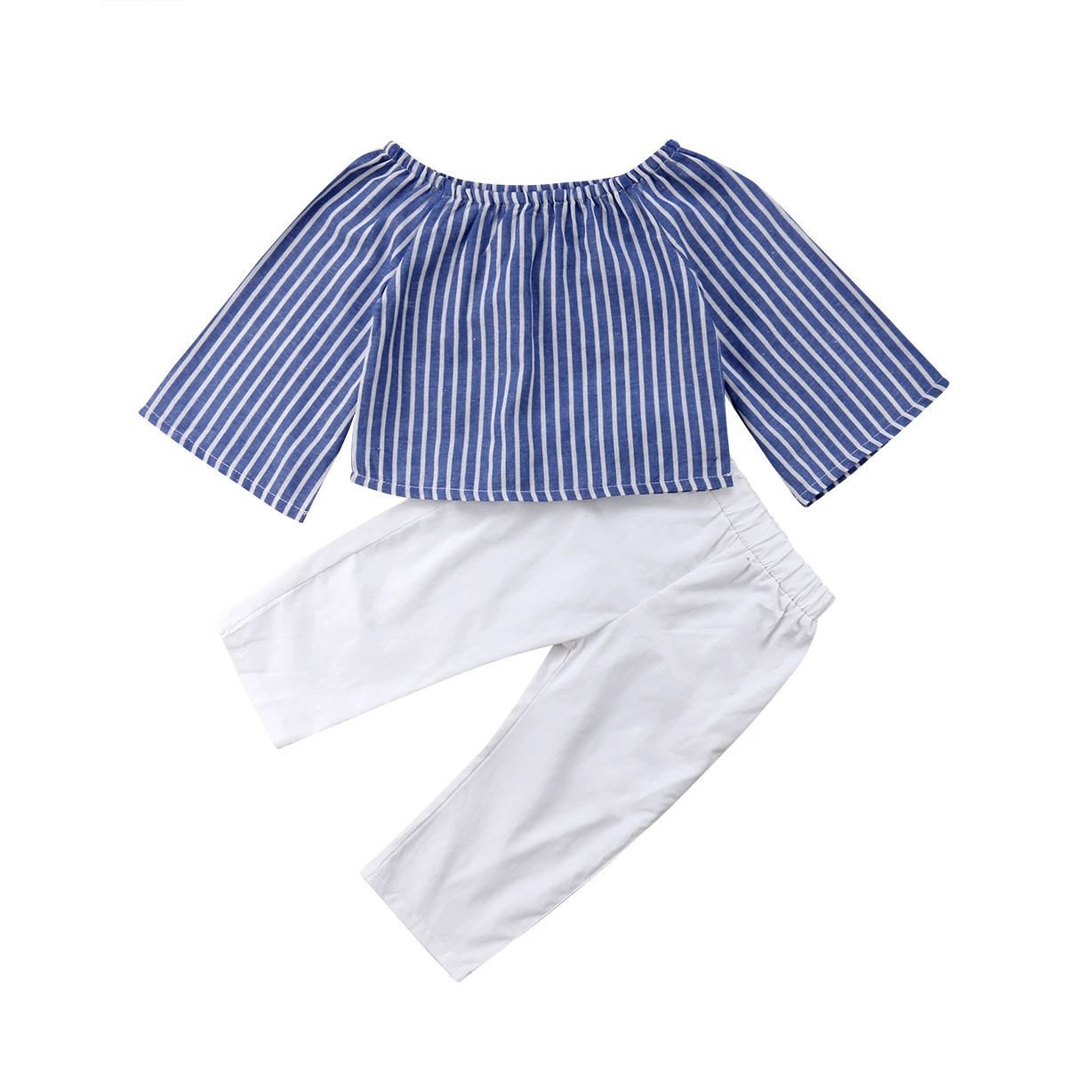 Комплект из 2 предметов для маленьких девочек Полосатые блузки топы с открытыми