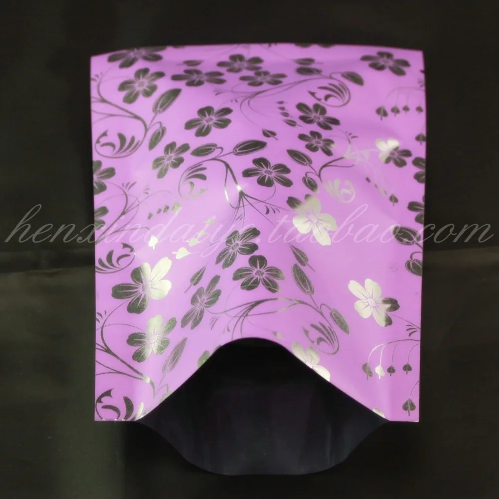 

Плоские алюминиевые карманы 12*18 см с фиолетовым принтом, цветная сумка из алюминиевой фольги, розовые сумки, косметички, 100 шт./лот