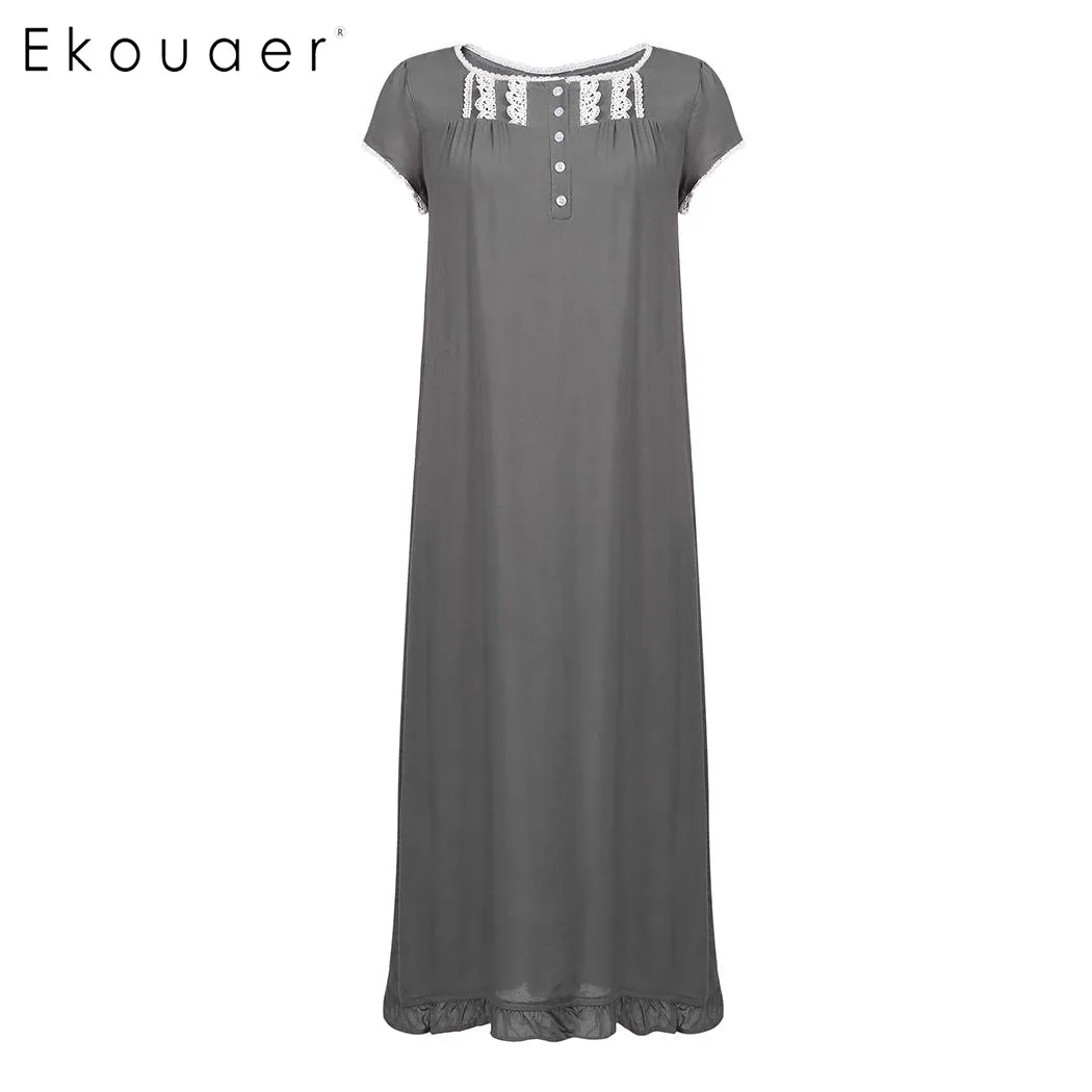 Ekouaer Летняя женская одежда для сна с коротким рукавом Кружевное платье отделкой