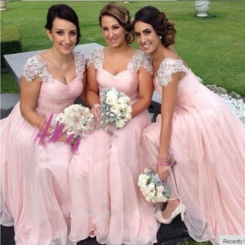 Новое Прибытие Элегантный withLace Рукав Розовый Пром Платье Вечернее Макси Плюс