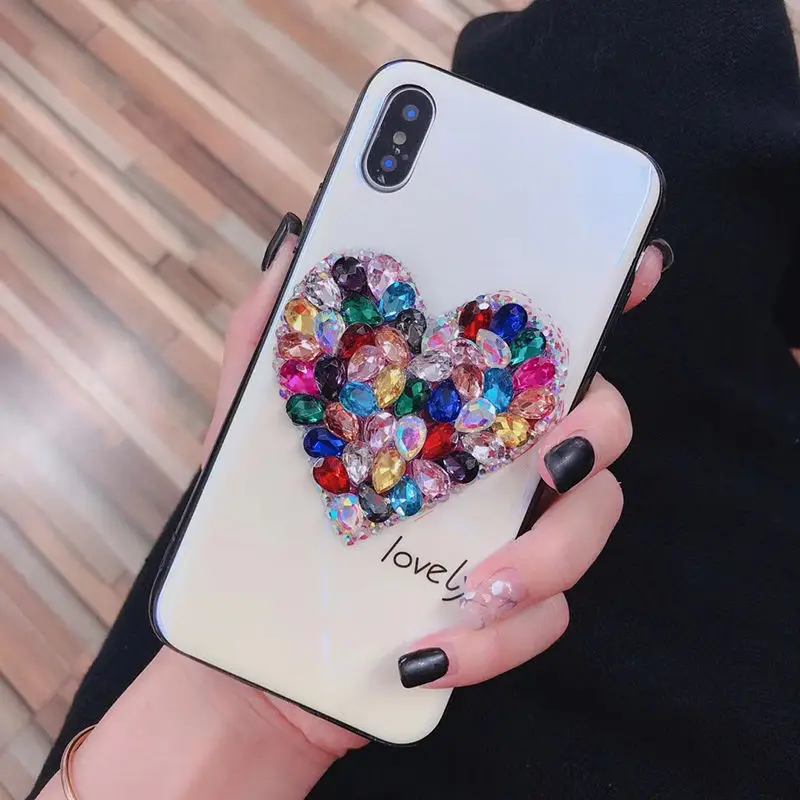 Роскошный 3D Алмазный чехол для телефона с сердечками iphone XS Max XR X 6S Plus 7 7Plus 8 Модный