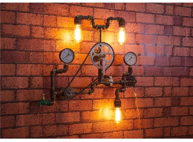 Online Lampu Dinding Loft Loft Retro Industri Bantalan Roda Sepeda Antik Pipa Air Lampu Dinding Edison Bar Cafe Toko Cahaya Kopi Toko