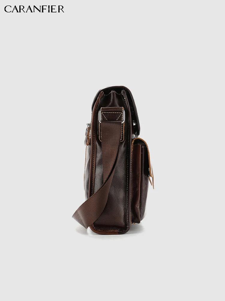 CARANFIER Mens Travel Bags Genuine Cowhide Leather Solid Shoulder Vintage Crossbody Quality Bookbags Mochila Masculina | Багаж и сумки