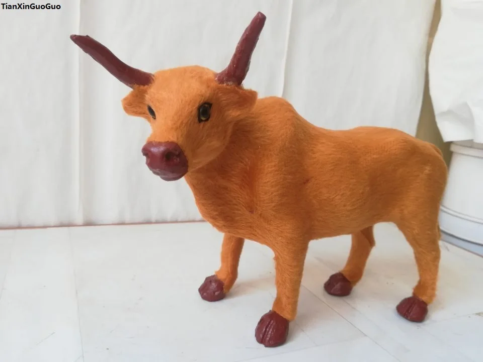

simulation yellow cattle hard model about 24x9x16cm prop polyethylene&faux furs cattle,home decoration gift s1659
