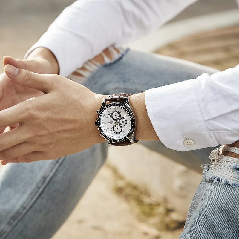 Мужские кварцевые часы ARMIFORCE спортивные из натуральной кожи с секундомером |