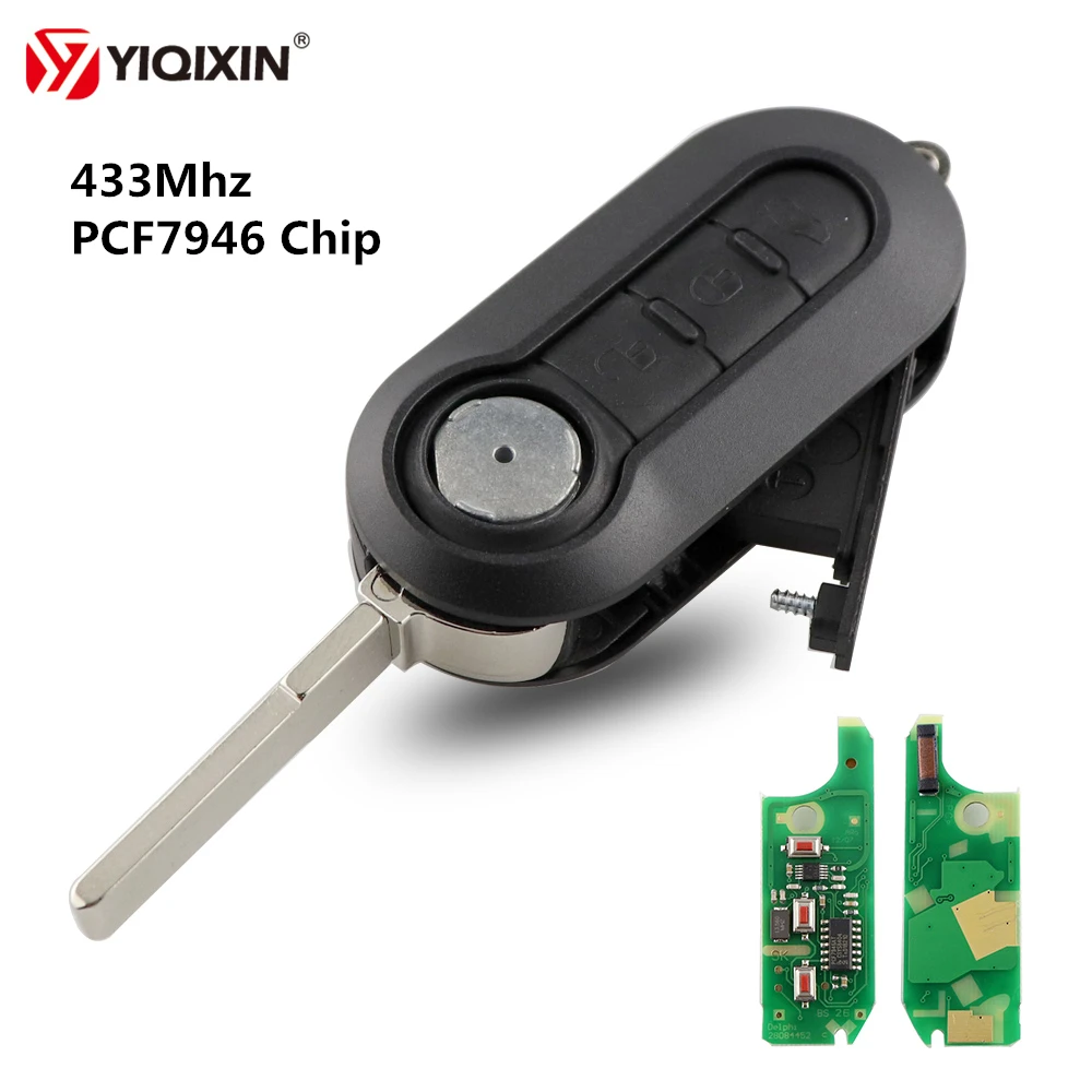 Yiqixin 3 кнопки дистанционного ключа автомобиля 433 МГц PCF7946 чип для Fiat 500 Grande Punto Bravo 2010- Управление Авто Заготовка ключа лезвия