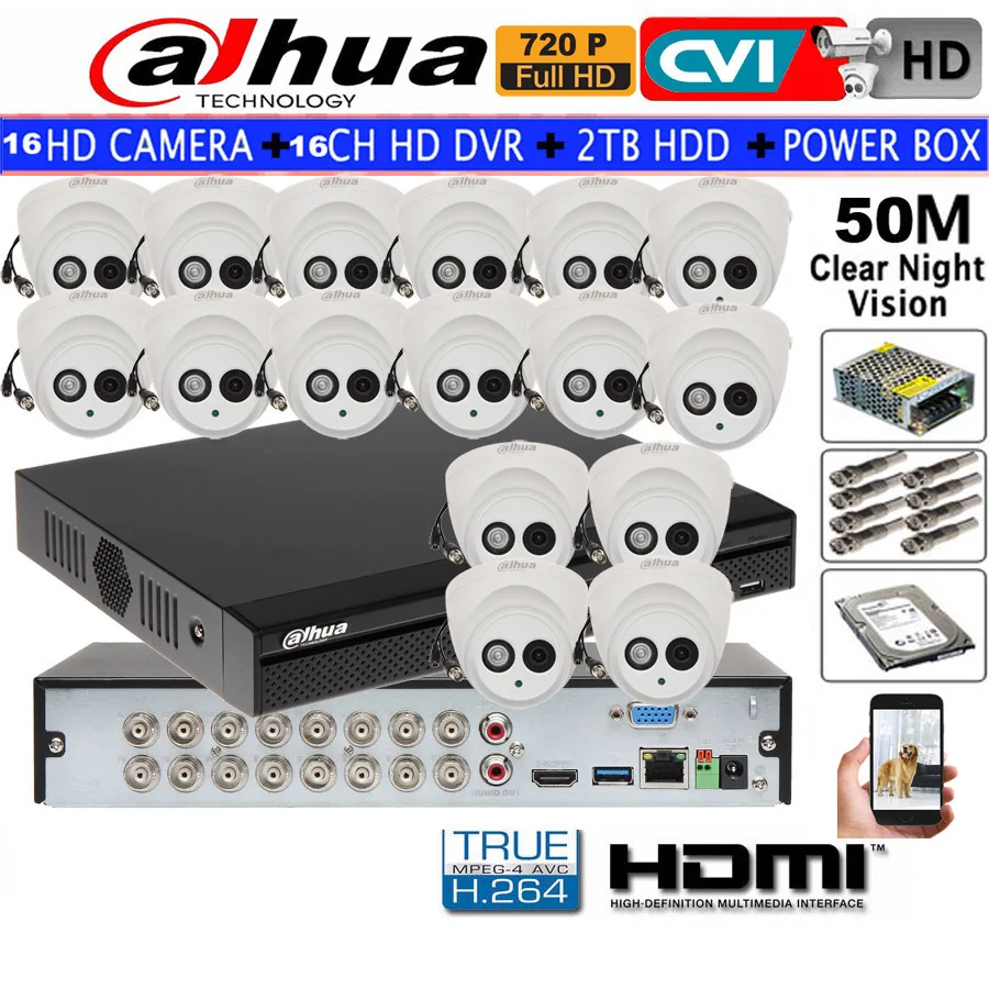 DAHUA 720P CVI Водонепроницаемая камера HAC-HDW1020E комнатная безопасности 16CH XVR4116HS camera kit