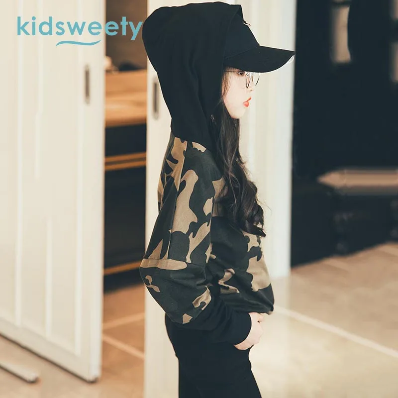 Kidsweety малыш Толстовки с капюшоном для девочек хлопок зеленый камуфляж Свободный