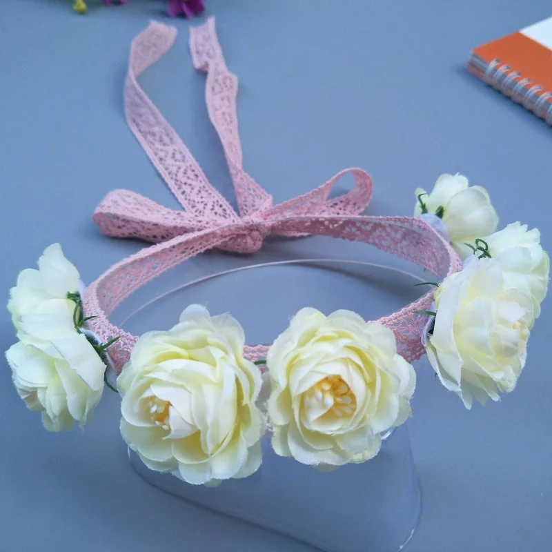 Для девочек в цветочек Корона Кружевная повязка на голову для девочки свадебный