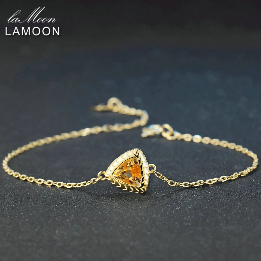 LAMOON 925 пробы Серебряный браслет женский из цитрина драгоценный камень 14K