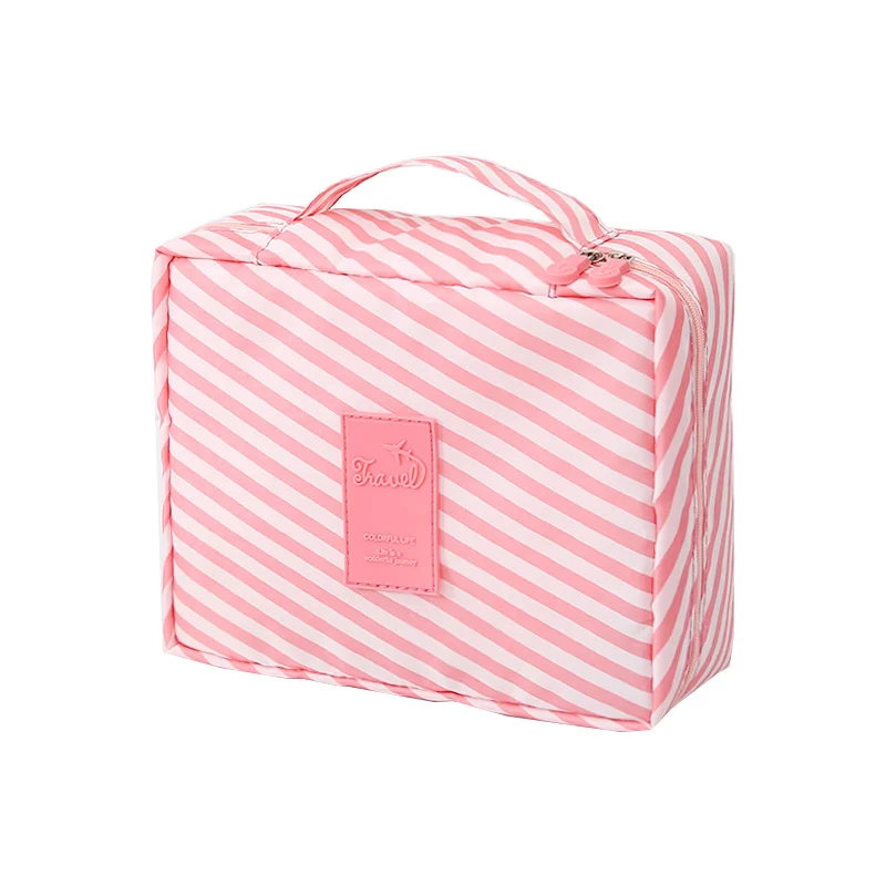 Pink Stripe Женская косметичка, для улицы, для девушек, косметичка, моющаяся, для туалетных принадлежностей, органайзер для макияжа, сумка для хранения, сумка для дорожного набора, много карманов, женская сумка - Цвет: Pink Stripe