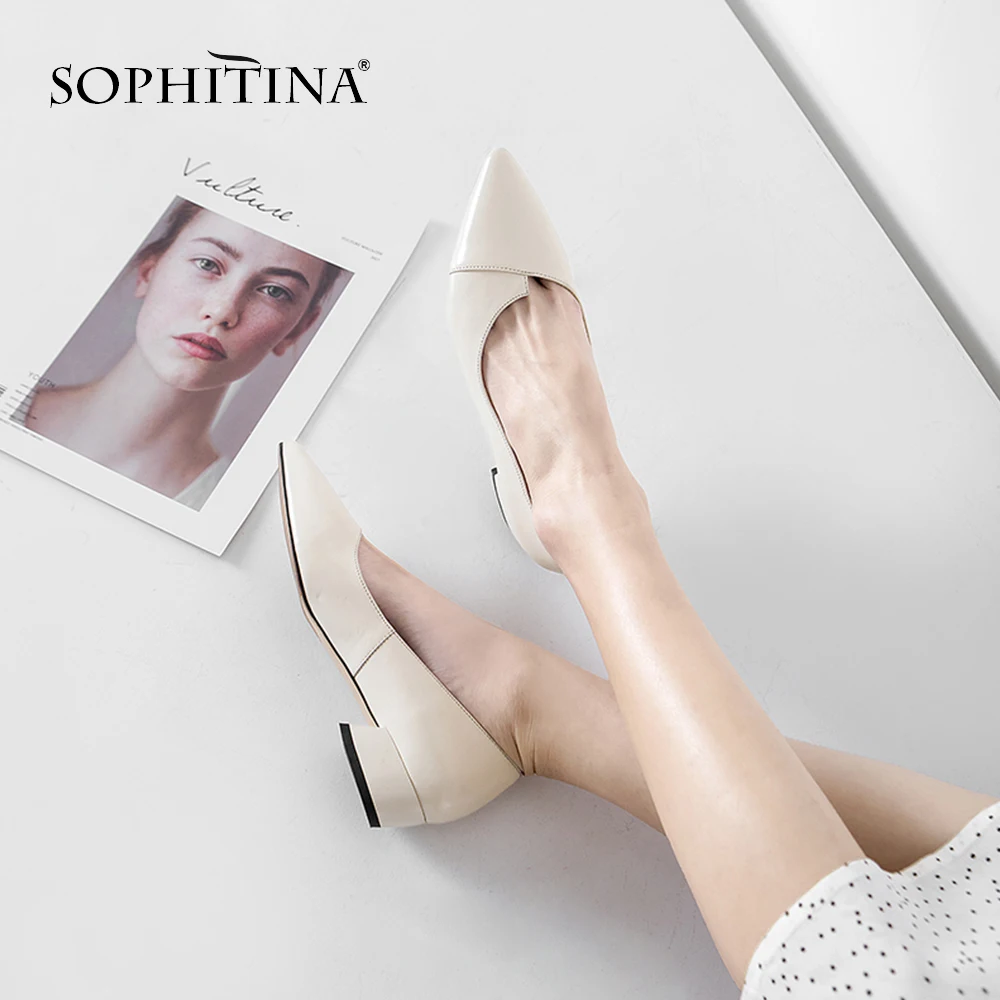 SOPHITINA/Новинки г.; Лидер продаж; Пикантные туфли-лодочки высокого качества из натуральной кожи с заостренным носком; Обувь на большом низком каблуке; Повседневные дамские туфли; фасон обувь; SO123