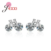 stud earrings with bicycle shape 925 sterling silver white aaa zircon for women trend young girls bridal jewelry