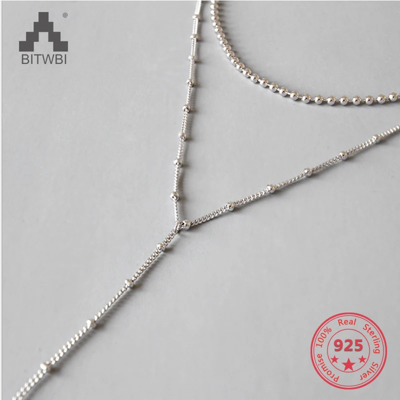 Серебро S925 пробы простые бусы цепочка длинная ювелирное изделие женские