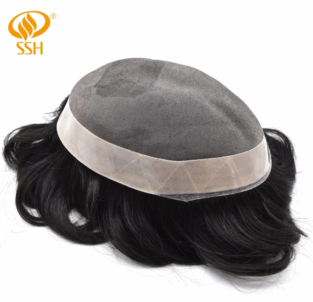 SSH Remy человеческие волосы тонкие моно мужские Toupee поли покрытие человеческих волос парики прочные волосы системы