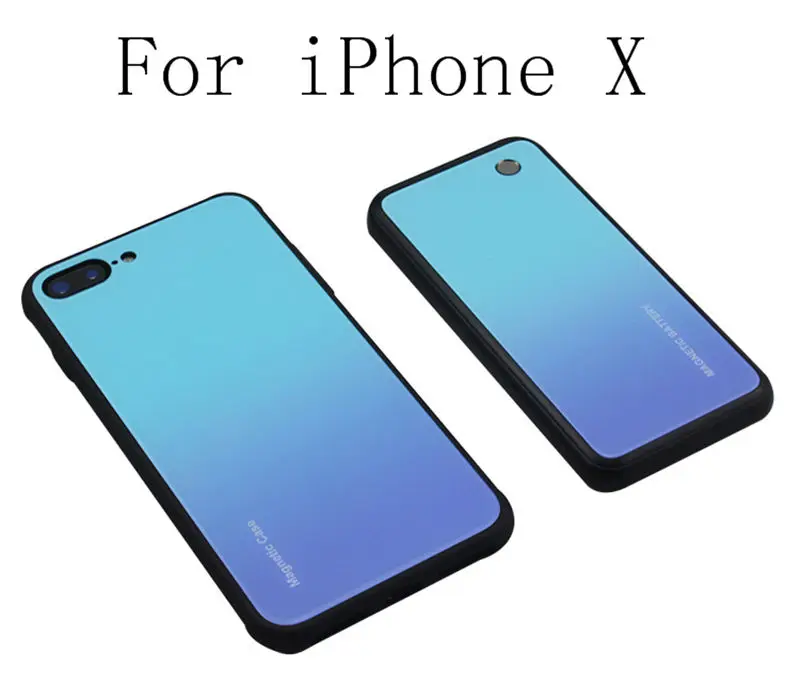 Магнитный беспроводной Чехол для зарядного устройства для iPhone 8 Plus внешний аккумулятор чехол для зарядки батареи для iPhone X XS чехол из закаленного стекла - Цвет: iX-Blue