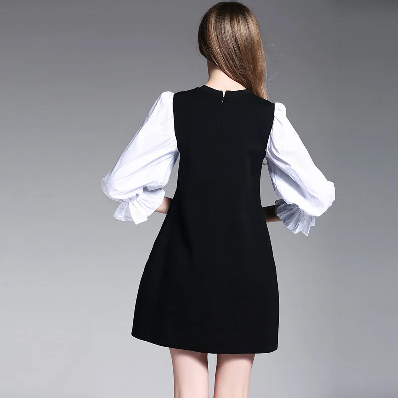 Женское винтажное платье с длинным рукавом черное или белое свободное