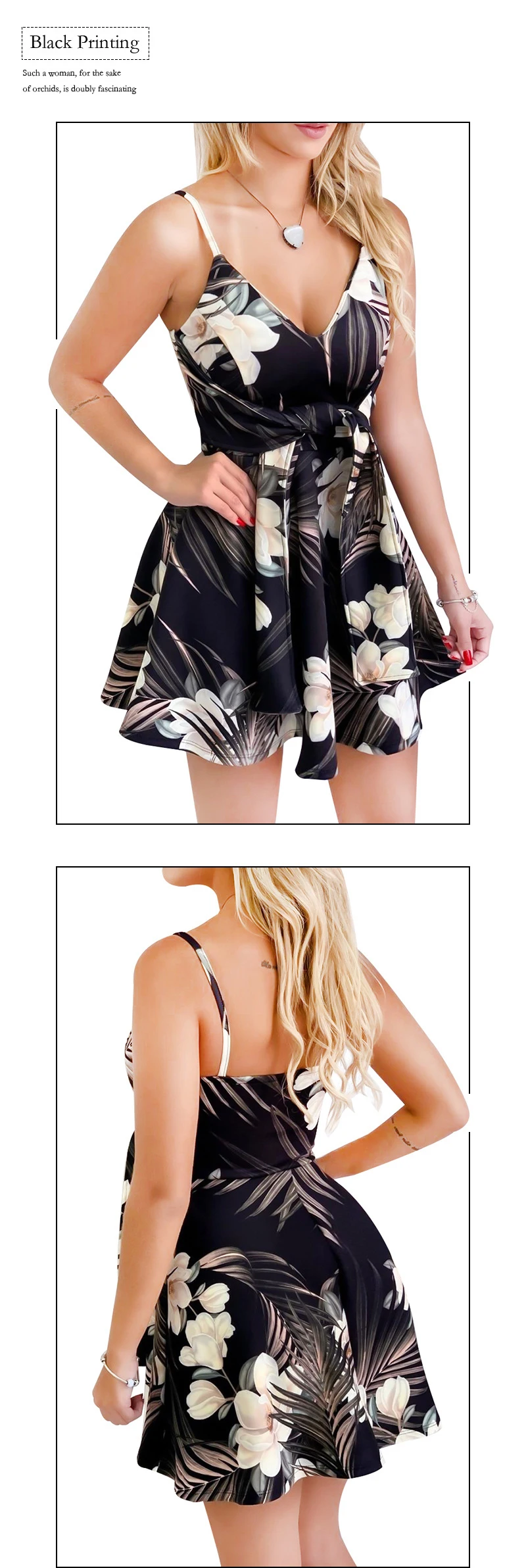 Boho летнее пляжное платье для женщин Модный сарафан сексуальное платье с v-образным вырезом милое плиссированное платье с цветочным принтом и бантом GV250