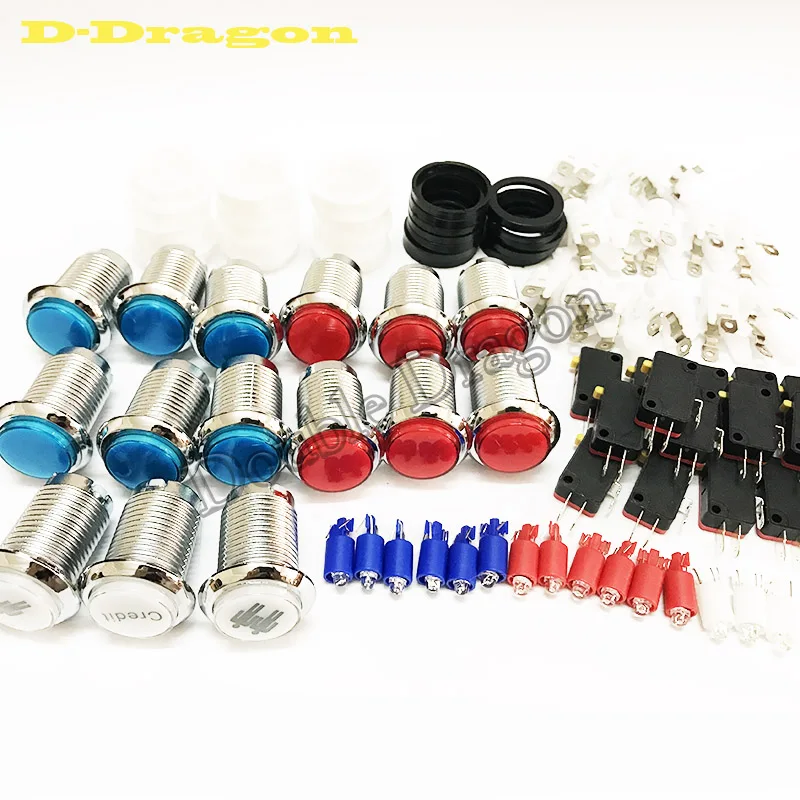 10 шт./лот хромированная/прозрачная 28 мм осветительная аркадная Кнопка 5/12 В