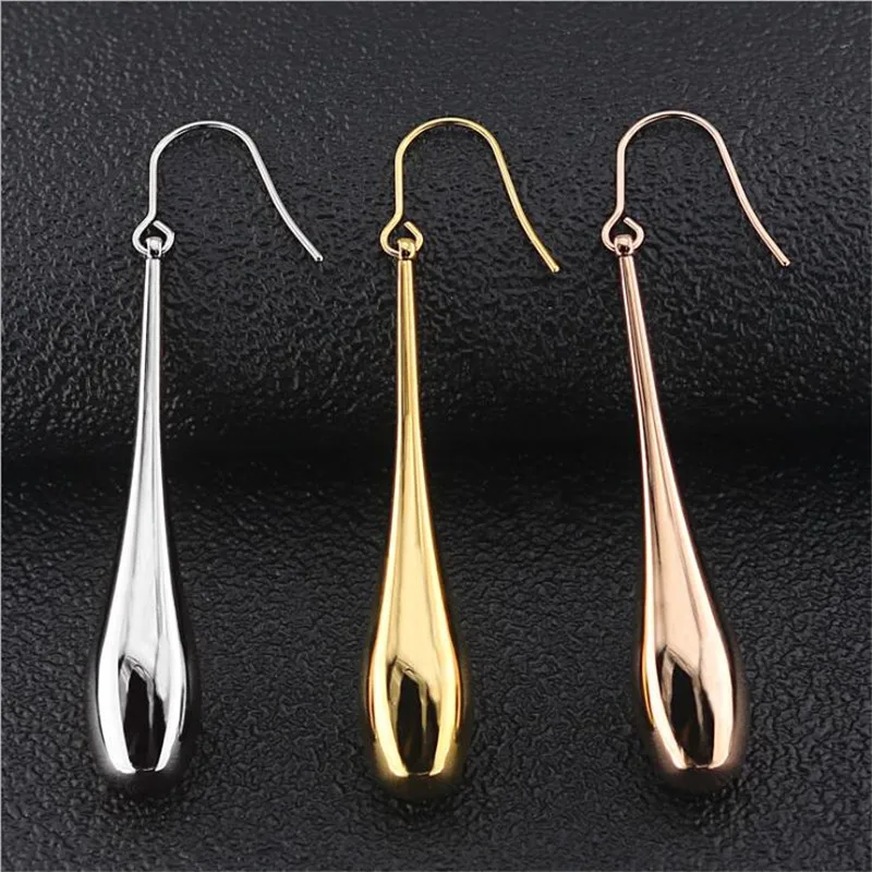 

Korean Style 316 L Stainless Steel Women Length Drop Earrings 3 Colors Vacuum Plating No Fade Allergy Free