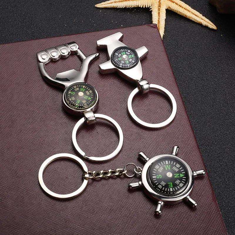Модный Оригинальный брелок для ключей из сплава с компасом многофункциональная
