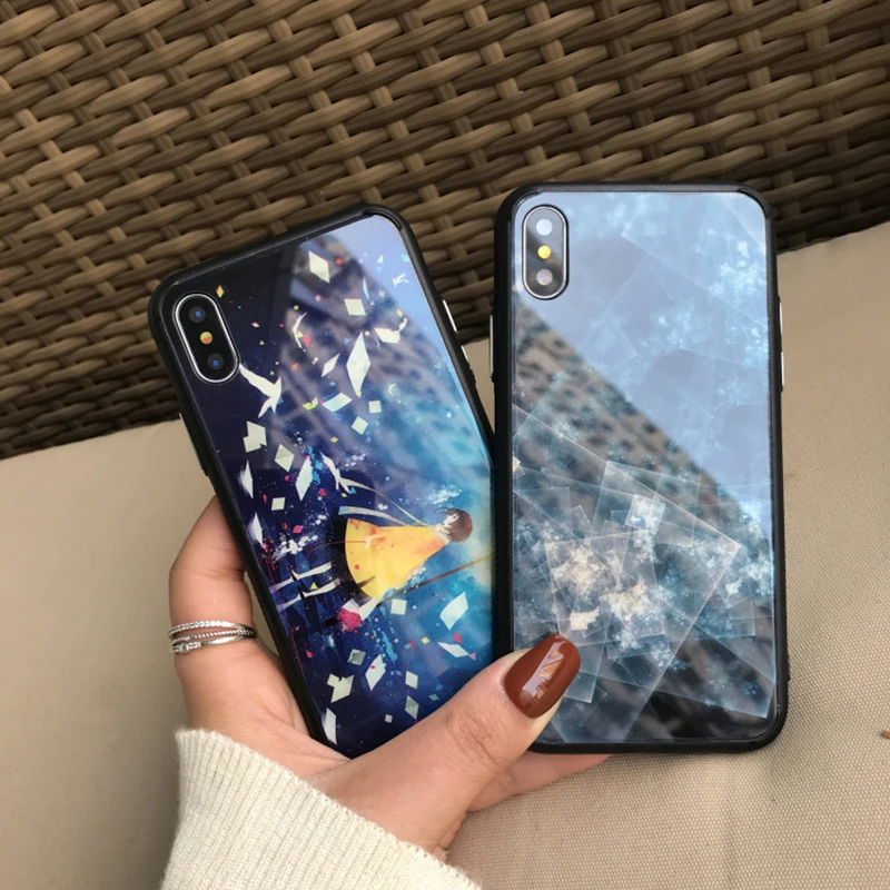 Beily Armor Tempered Glass Cover Case for iPhone X Cute Lovely Girl Swan Ultra Thin Shockproof 6 6S 7 8 Plus |
