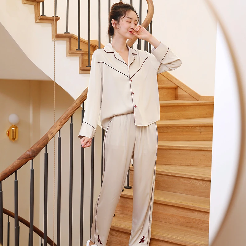 

Women's Pajamas Sets Solid Lounge Sleepwear Bedgown for Ladies Home Clothes 2PCS Pyjamas Long Sleeve Leisure Wear Pajamas Set
