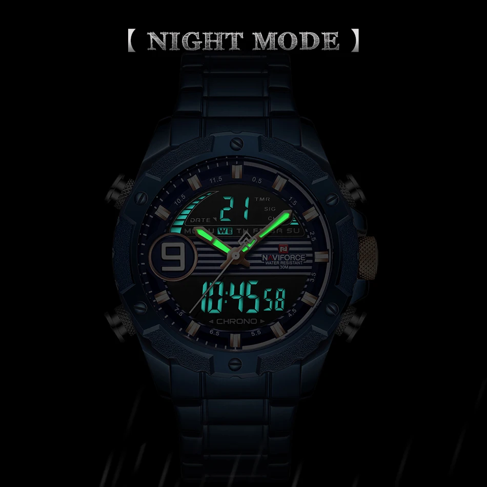 NAVIFORCE модные спортивные мужские часы Мужские кварцевые цифровые часы люксовый бренд полная сталь военные наручные часы Relogio Masculino синий