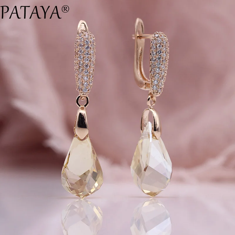 

PATAYA New Irregular Champagne Austria Crystal Earrings Women Luxury Jewelry 585 Rose Gold Color Natural Zircon Dangle Earrings