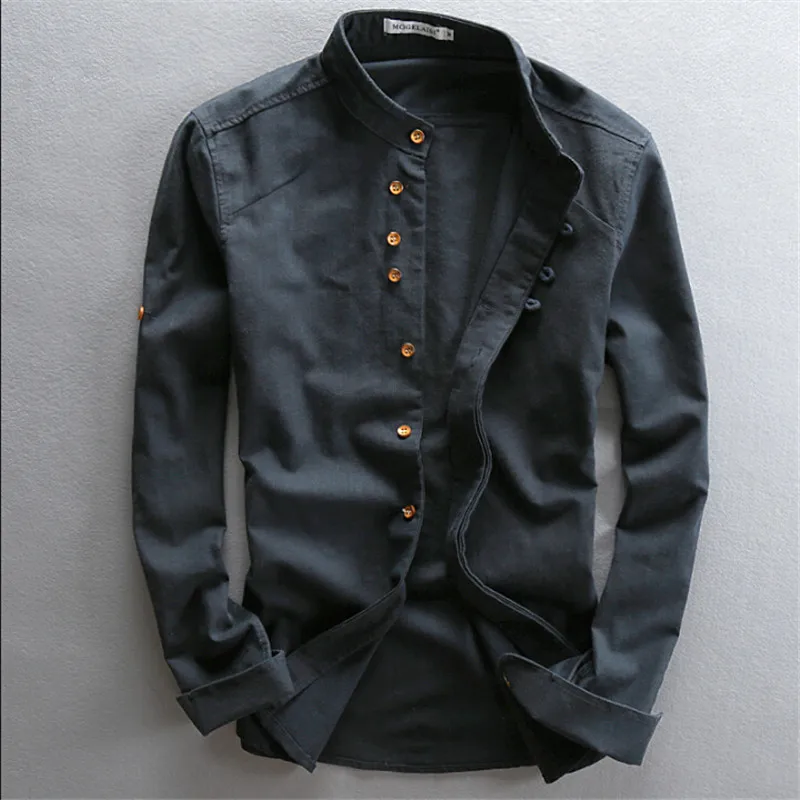 

Рубашка Мужская льняная с длинными рукавами, в китайском стиле, винтажная Модная Повседневная блуза из хлопка, Ws994, весна-осень