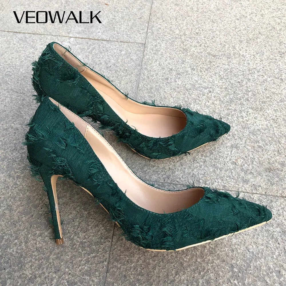 Veowalk/женские туфли-лодочки на высоком каблуке с бахромой; модные пикантные женские туфли-лодочки с острым носком без застежки; Свадебная обувь на шпильке