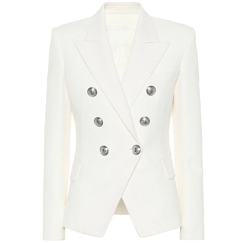 HIGH STREET 2021 Classic Designer Blazer Women's Double Breasted Metal Lion Silver Buttons Pique Blazer Jacket