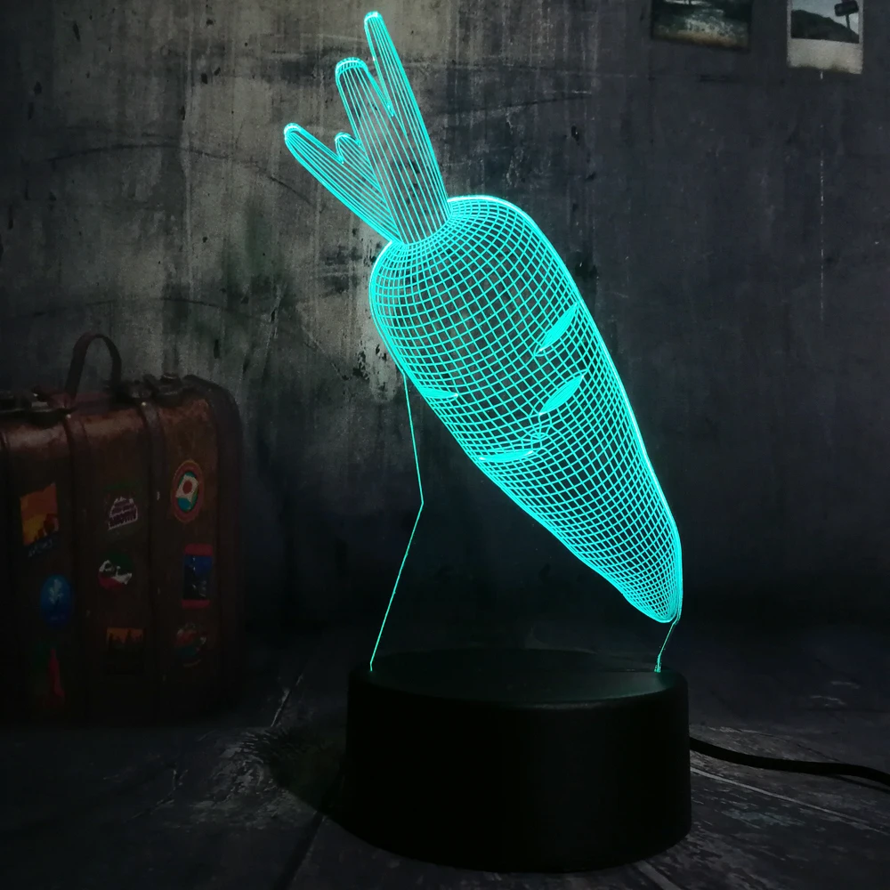 INS горячая Распродажа 3D новинка морковный светодиодный ночник многоцветный RGB 7 цветов беспроводной USB лампа настольная акриловая домашняя Рождественский подарок-украшение