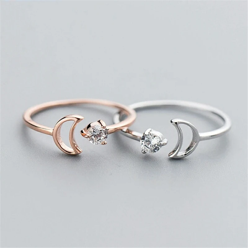 100% 925 Real Sterling Silver Fashion Women Moon Opening Rings Size Adjustable For Female Girls Lady's Jewelry J4103 | Украшения и