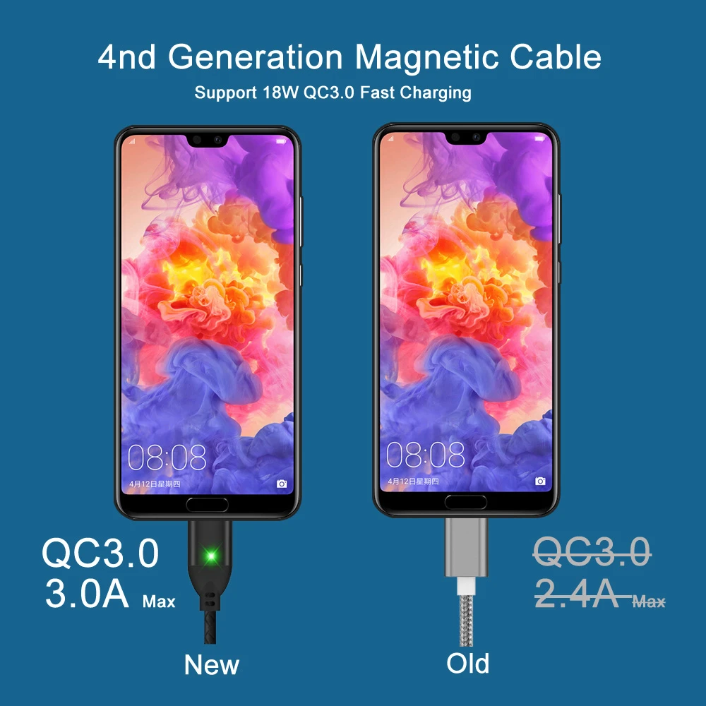 Магнитный кабель для быстрой зарядки TOPK 1M 3A iPhone Xs Max Xr 8 7 6 Plus Micro USB и type-C samsung Xiaomi huawei