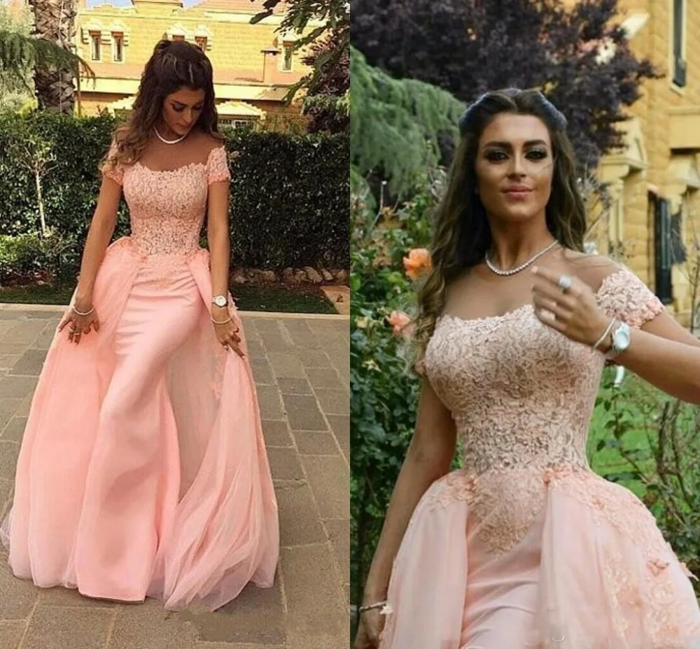 

Sleeveless Floor Length Formal Evening Dresses Arabic Dubai Abaya Mermaid Off Shoulder Long Lace Evening Gowns