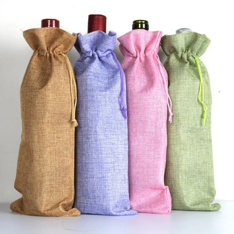 

Jute Wine Bottle Bags champagne Bottle Covers Linen Gift Pouches Burlap Hessian High Quality F20172666