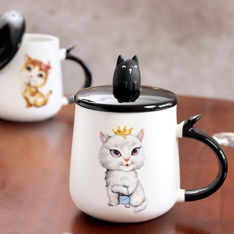 400 мл милый творческий мультфильм Cat Керамика личность кружка с ложкой офисные