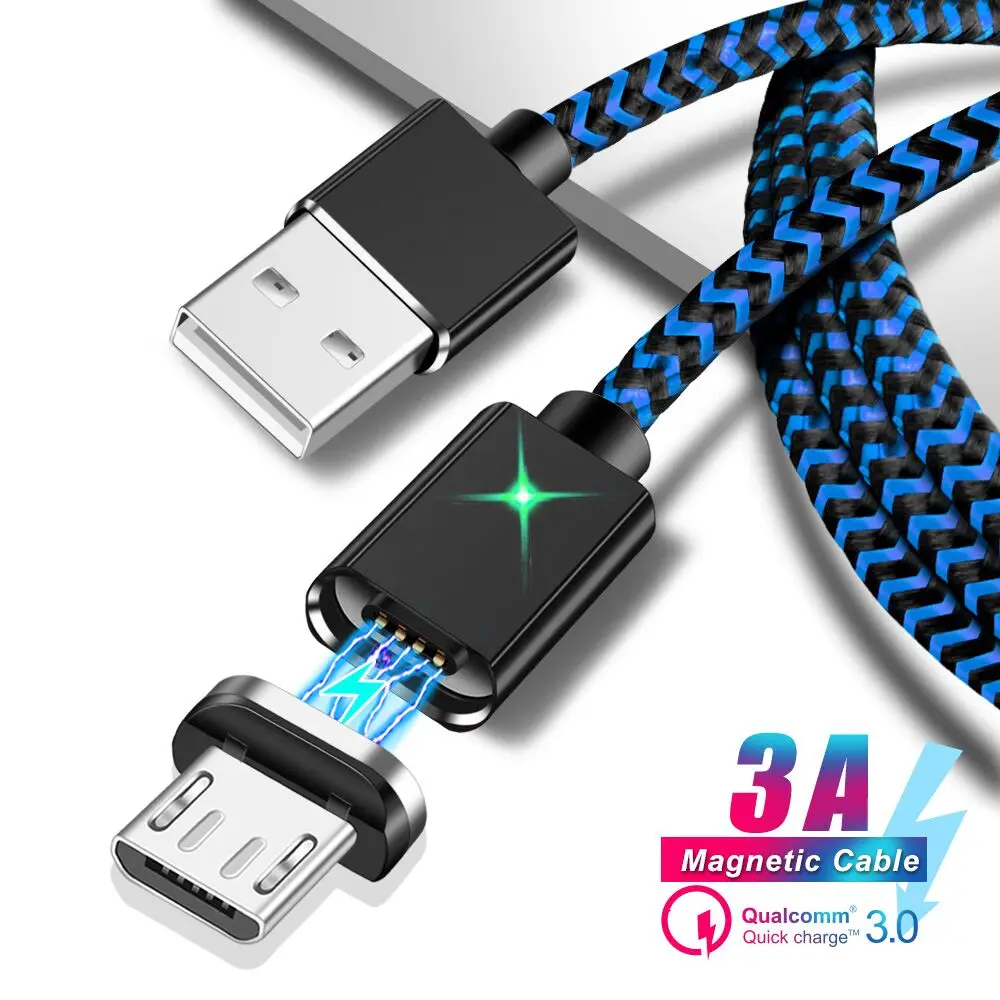 Магнитный кабель Олаф Micro USB, быстрая зарядка, 3А, шнур microusb для xiaomi, huawei, Android, быстрый кабель для мобильного телефона, провод для передачи данных