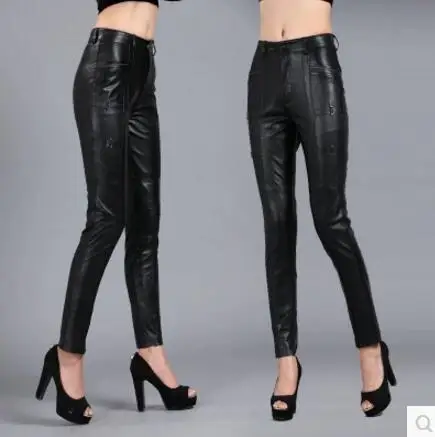 S-4XL HOT New Genuine leather sheepskin trousers women's Korean fashion slim pants female Plus size Pencil | Женская одежда